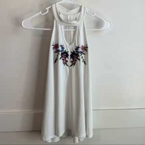Alya White High Neck Embroidered Keyhole Tank Top